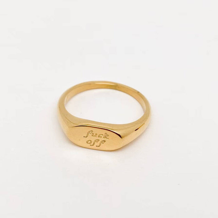 Geometric "fuck off"18K Gold Plated Stainless Steel Ring
