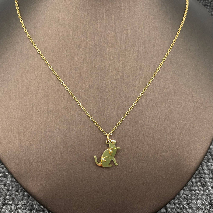 Mini Cat & Dog Charm 18K Gold Plated Steel Necklace - FGS