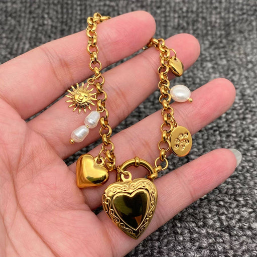 Heart Lcoket Charm 18K Gold Plated S.Steel Bracelet