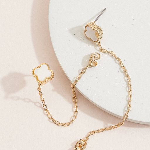 Mother of Pearl Clover Dangle Earrings with Gold Accents