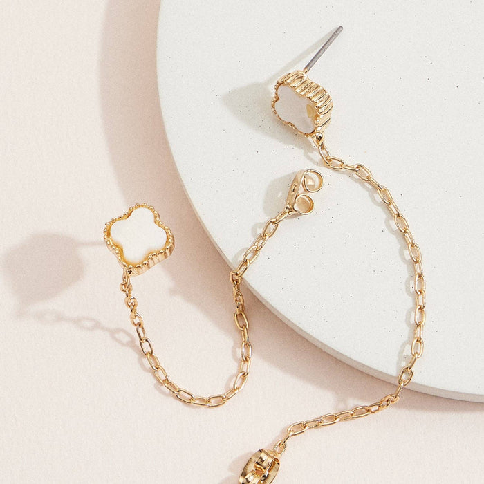 Mother of Pearl Clover Dangle Earrings with Gold Accents