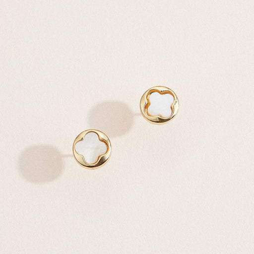 Gold & Mother of Pearl Clover Stud Earrings