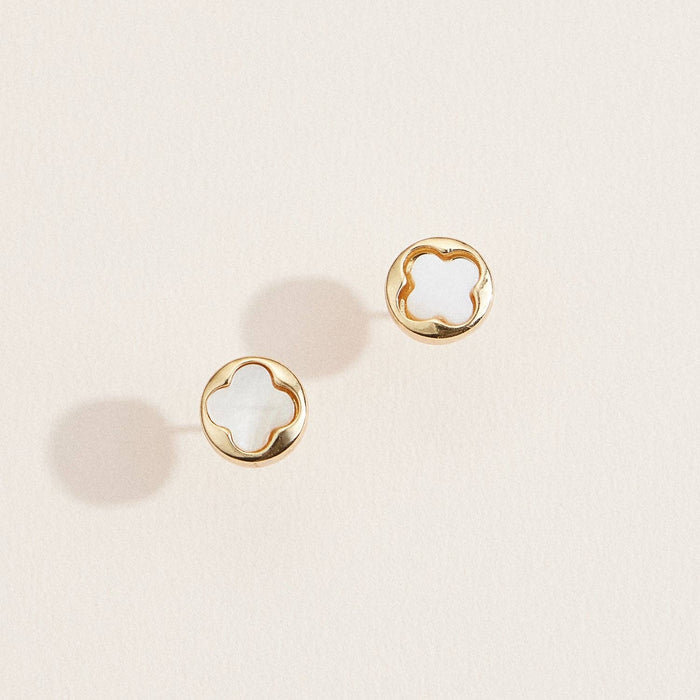 Gold & Mother of Pearl Clover Stud Earrings