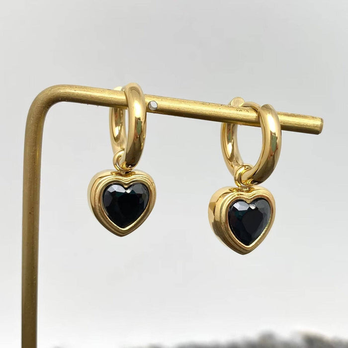 Heart Zircon 18K Golden Stainles Steel Huggie Earrings - FGS