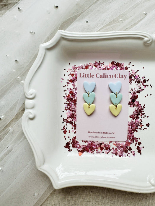 Triple Heart Dangles | Polymer Clay Earrings