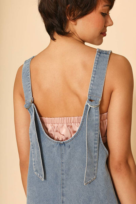 Denim scoop neck overall dress