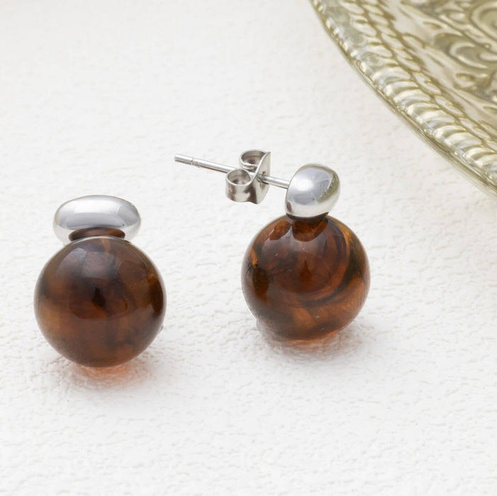 18K Gold PVD Stainless Steel Tortoise Shell Stud Earrings