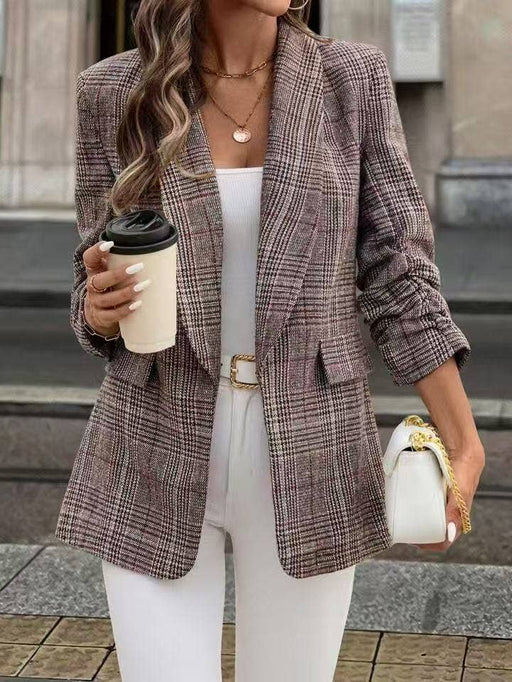 Plaid Checkered Long Blazer