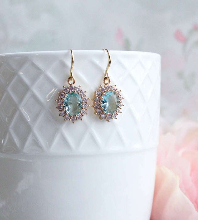 Aqua Glass Earrings | Sparkling Oval Drops