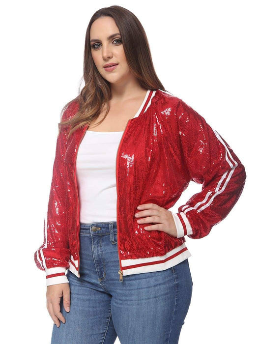 Plus Size Sequin Bomber Jacket