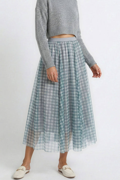 Plaid Tulle Midi Skirt