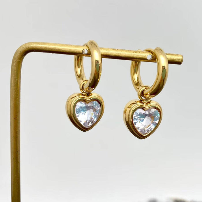 Heart Zircon 18K Golden Stainles Steel Huggie Earrings - FGS