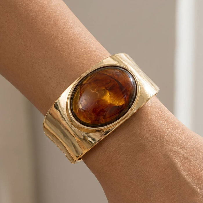 Oval Cabochon Wide Cuff Bracelet