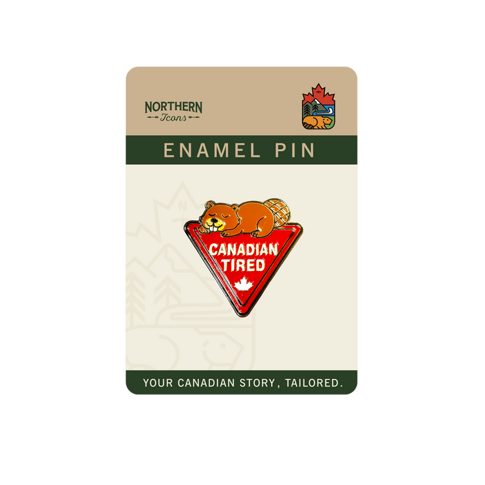 Canadian Tired Enamel Pin - Funny Beaver Lapel Pins, Canada Inspired Souvenir Gif