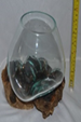 Vase Clear Glass w/Wood Base 8" x 7"