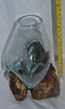 Vase Clear Glass w/Wood Base 6" x 7"