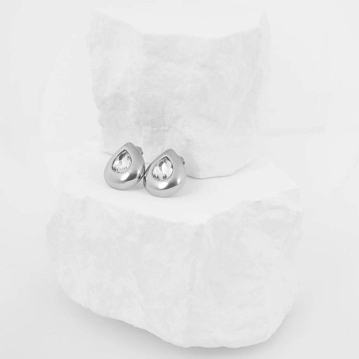 18K Gold Stainless Steel Clear Stone Tear Drop Stud Earrings
