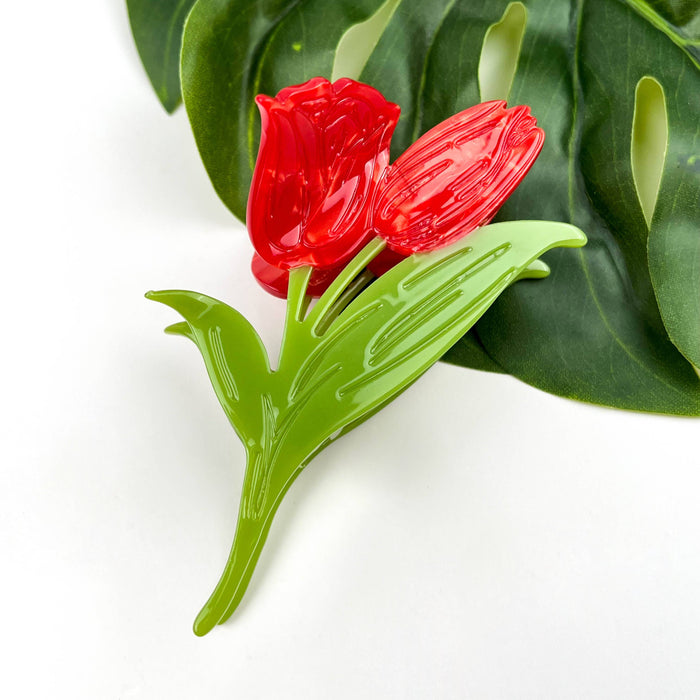 Red Tulip Claw Clip, Floral Hair Clip
