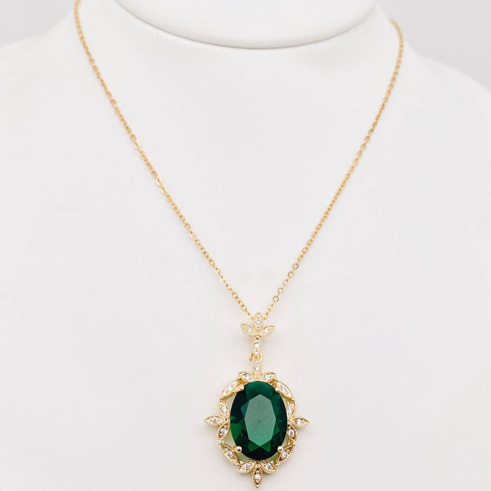 Green Zircon Pendant Stainless Steel Necklace