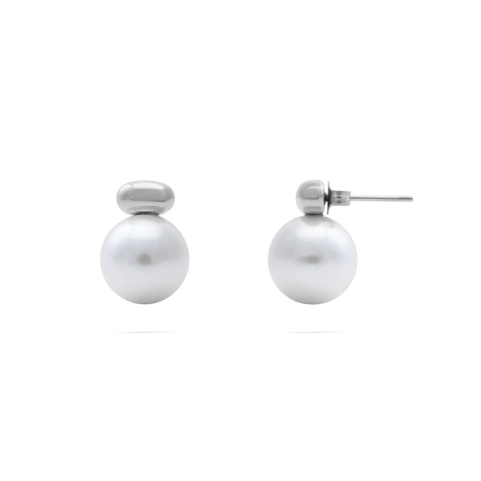 18K Gold PVD Stainless Steel 12mm glass Pearl Stud Earrings