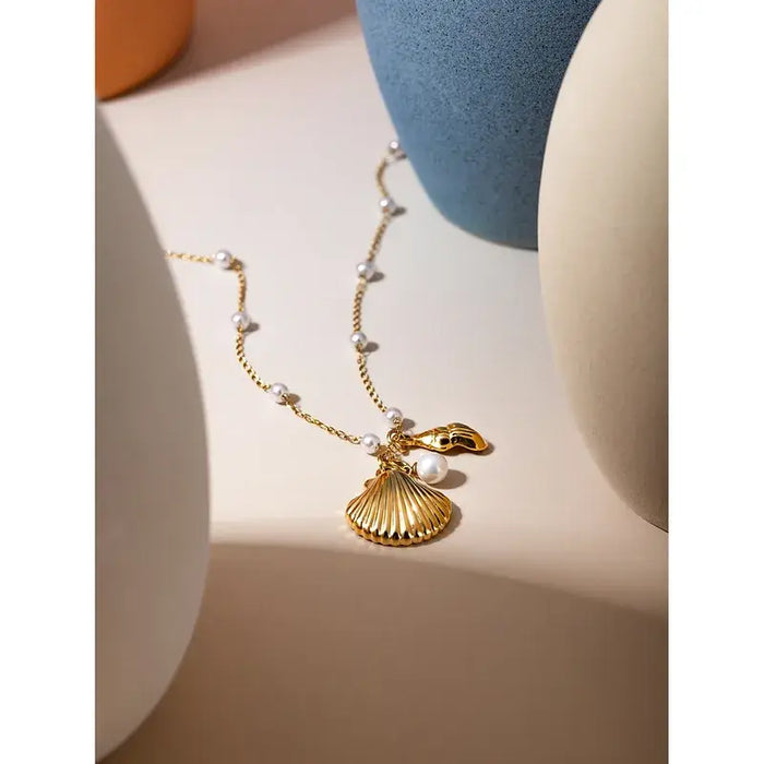 Shell Sea Pearl 18K Gold Plated Stainless Steel Necklace