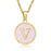 Pink Shell Initial 18K Gold Plated SS Round Charm Necklace