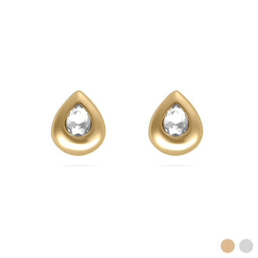 18K Gold Stainless Steel Clear Stone Tear Drop Stud Earrings