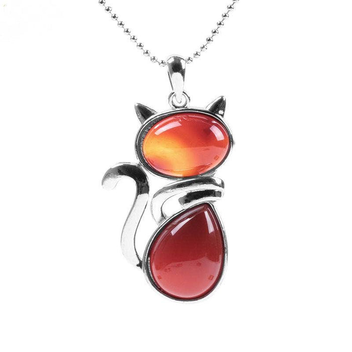 Natural Stone Cat-shaped Pendant Necklace - CS