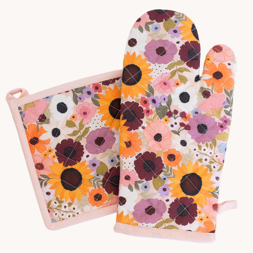 Rainbow Garden Oven Mitt + Pot Holder Set