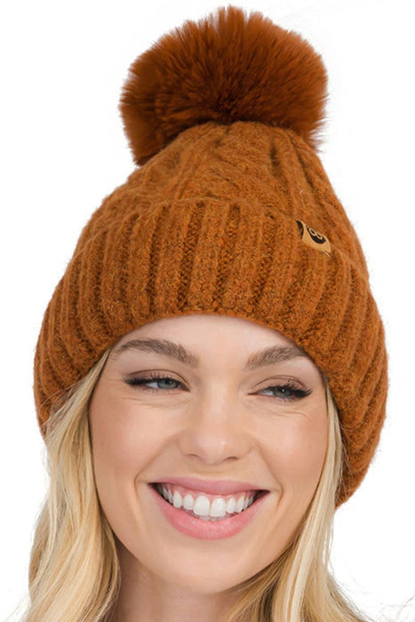 Variegated Cable Knitted Fuzzy Fleece Lined Beanie