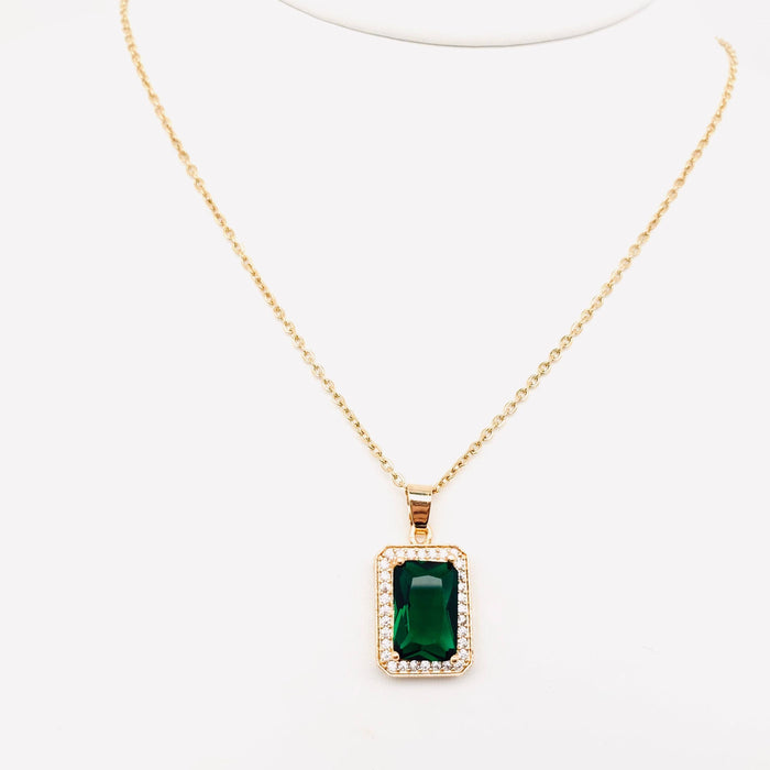 Green Zircon Pendant Stainless Steel Necklace