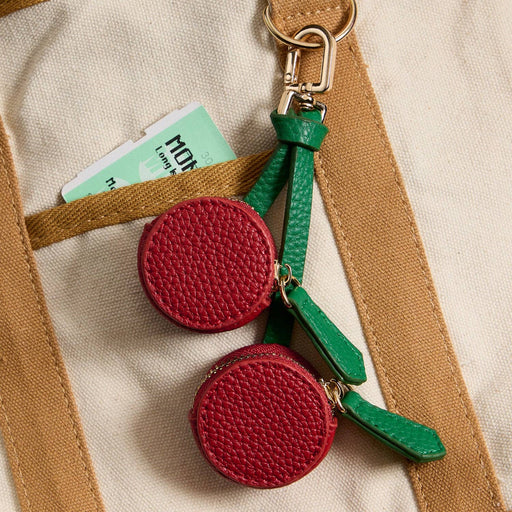 Cherry Bag Charm with Double Zipper Pouches