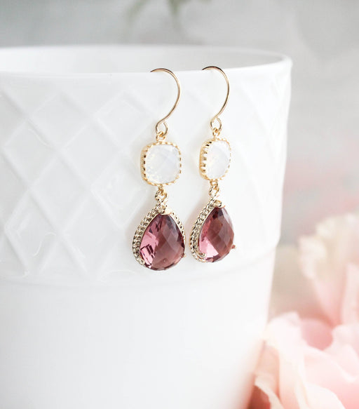 Opal Glass Earrings | Modern Earrings | Dusty Plum Teardrop