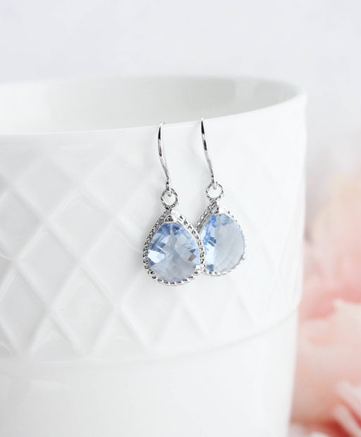 Glass Drop Earrings | Light Blue Silver
