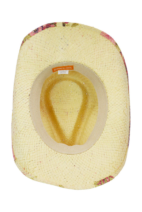 Floral Print Raffia Straw Cowboy Hat