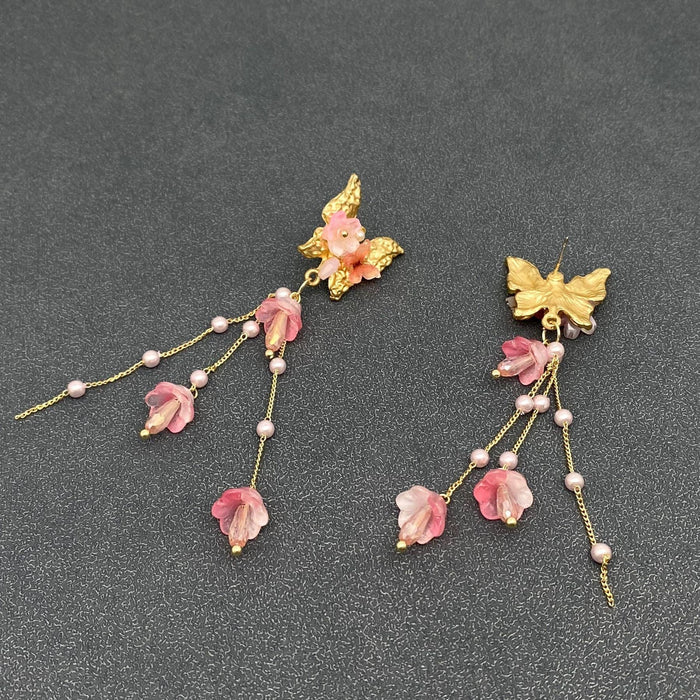 Lily of The Valley Fringe Butterfly Post Earrings