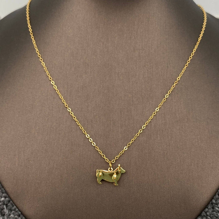Mini Cat & Dog Charm 18K Gold Plated Steel Necklace - FGS