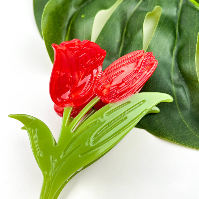 Red Tulip Claw Clip, Floral Hair Clip