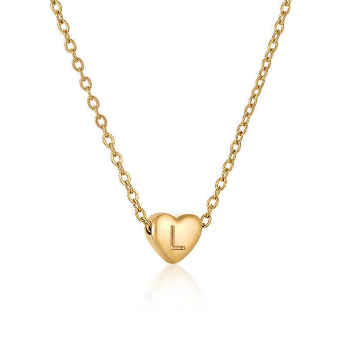Stainless Steel Heart-shaped Alphabet Pendant Necklace