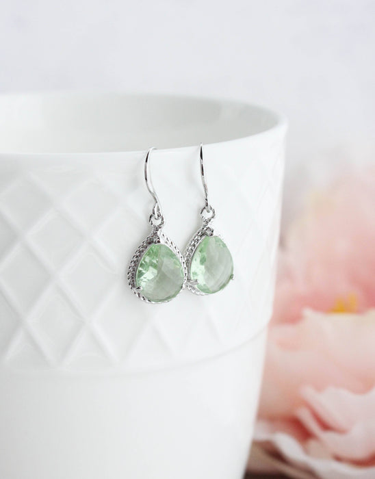 Glass Drop Earrings | Light Blue Silver