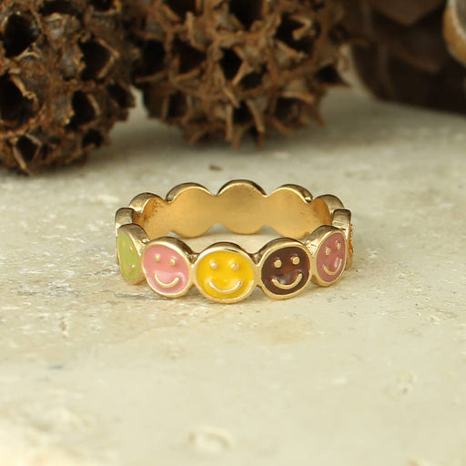 Retro Smiles Happy Face Band Ring