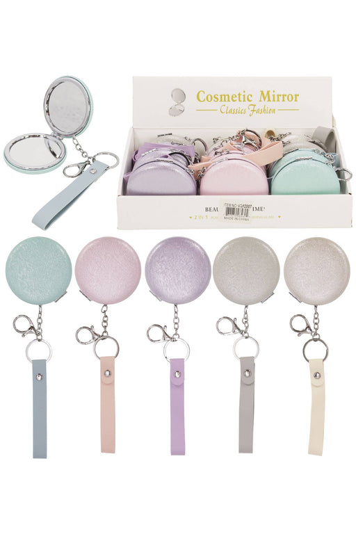 Pearlescent Macaron Compact Mirror Key Chain
