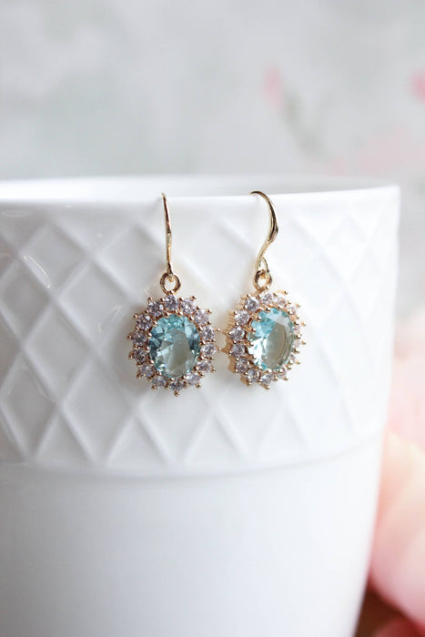 Aqua Glass Earrings | Sparkling Oval Drops