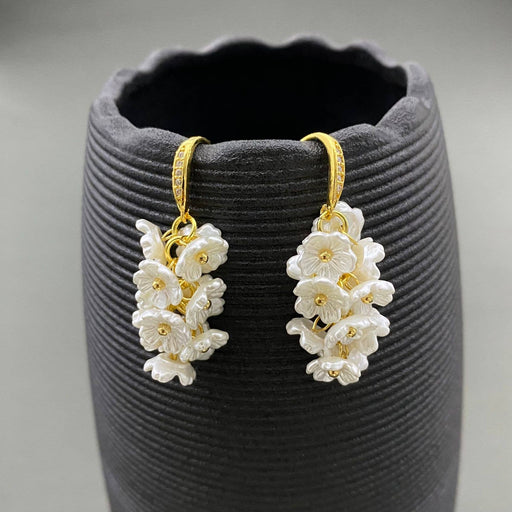 White Flower Fringe Earrings