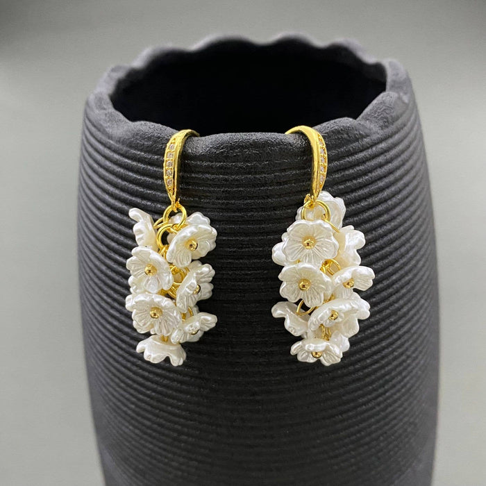 White Flower Fringe Earrings