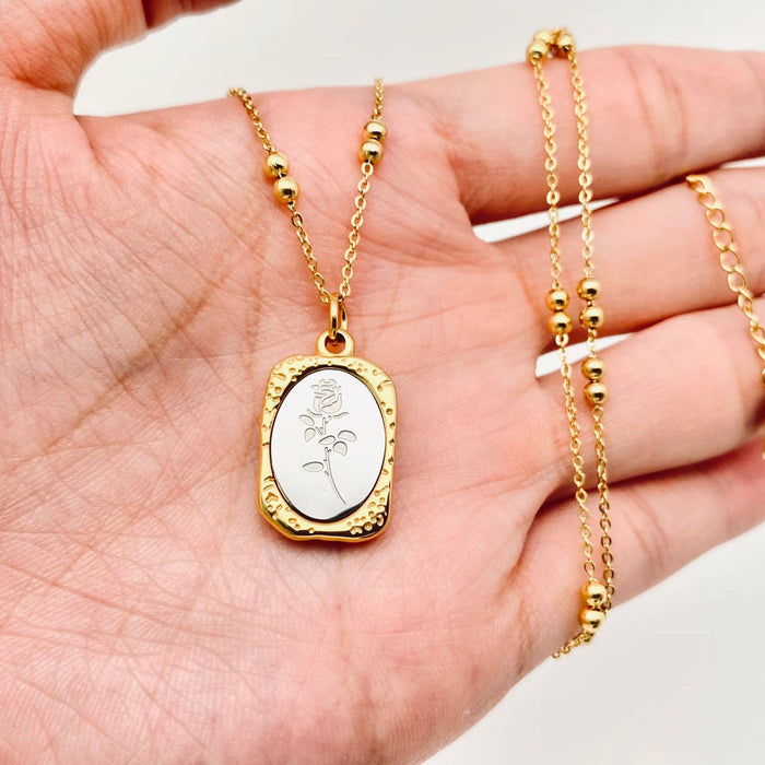 Magic Mirror Rose Stainless Steel Pendant Necklace