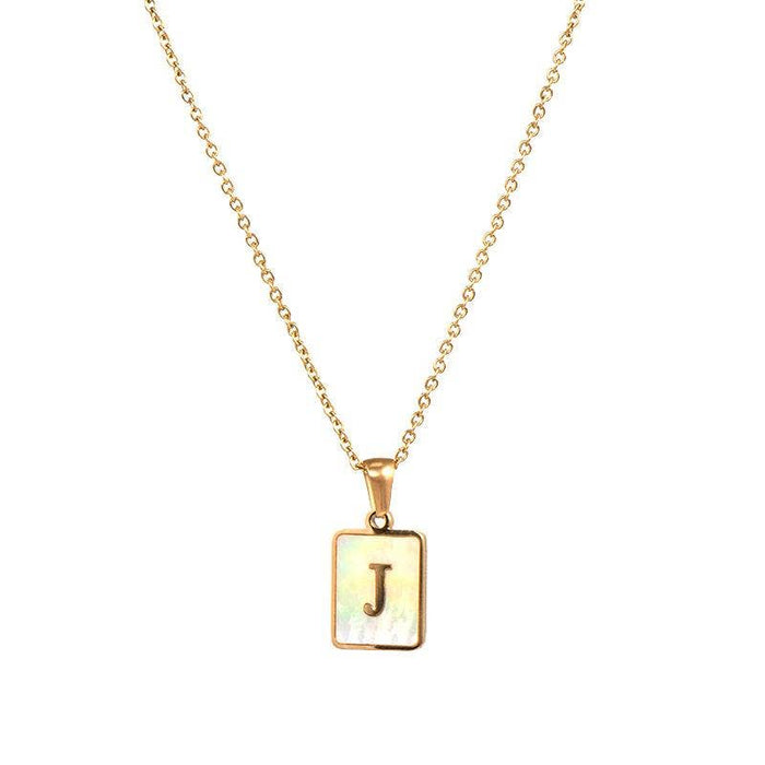 Mio Queena - Square Initial 18K Gold-plated Stainless Steel Necklace: Golden T (including chain)