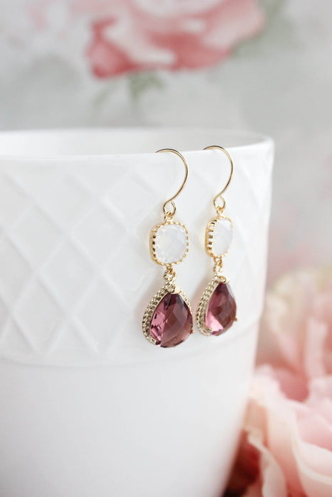 Opal Glass Earrings | Modern Earrings | Dusty Plum Teardrop