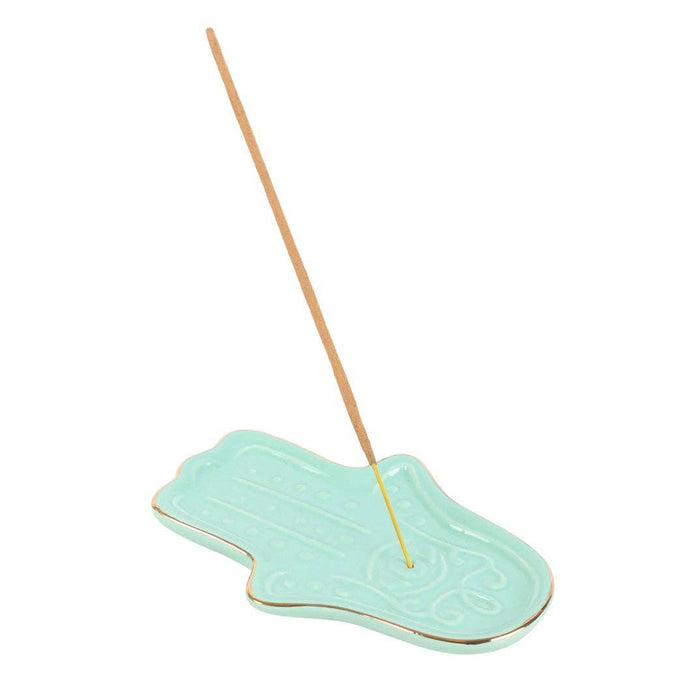 Blue Hamsa Hand Ceramic Incense Holder Plate
