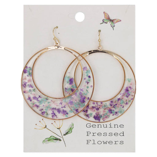 Purple Mint Posy Dried Flower Circle Earrings